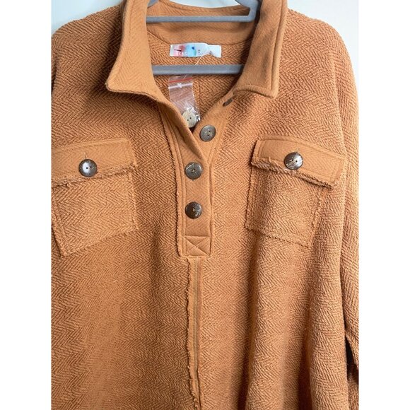 Free People FP BEACH Rowan Oversized Pullover Henley Sweatshirt Top Size XS NEW - Picture 3 of 5